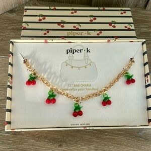 🍒 Piper·k Cherry Bag Charm – 12” Gold Chain, Playful Red Cherries, Nickel-Free